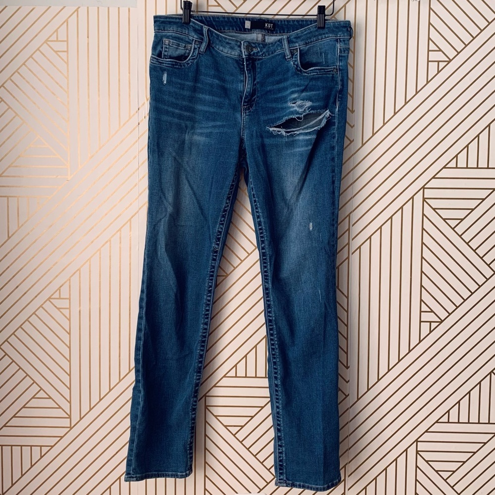 KUT Stevie Straight Leg distressed Jeans size 14